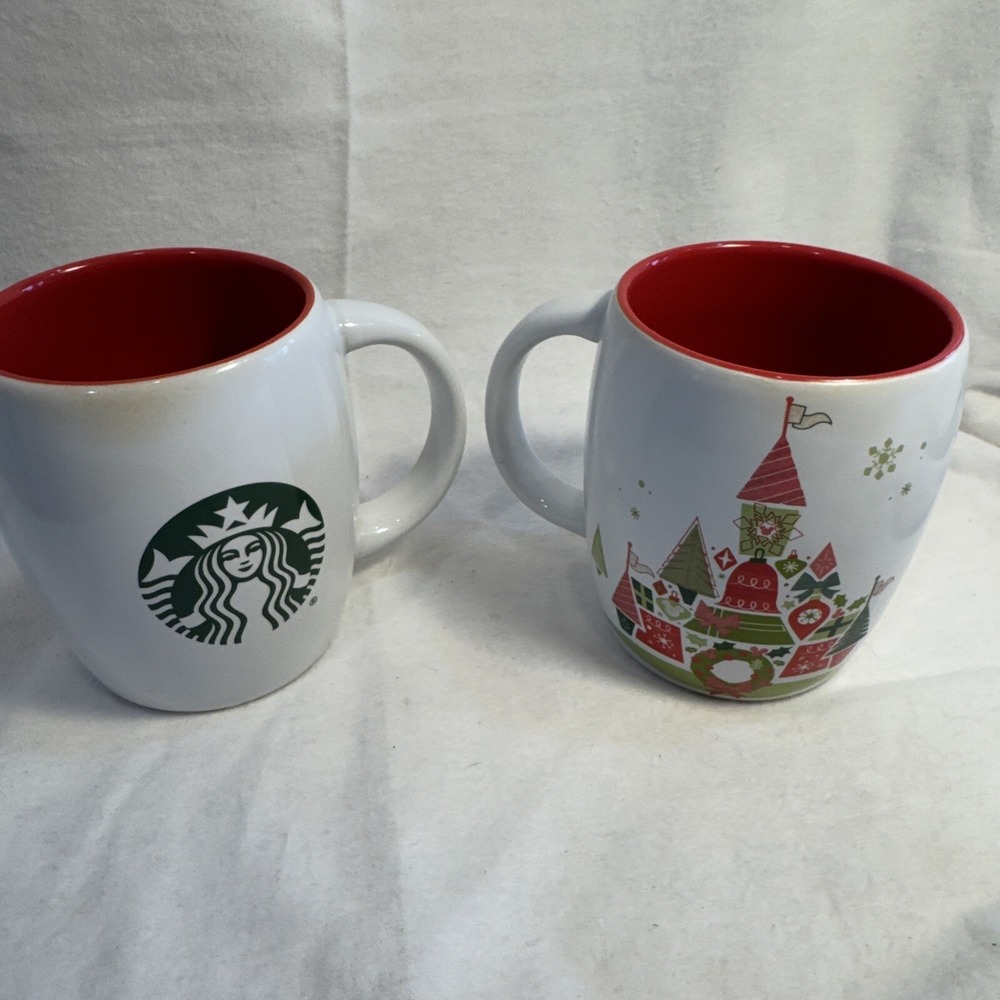2 VTG Disney‎ Starbucks Collab Holiday Mug Magic Kingdom Glitter Castle